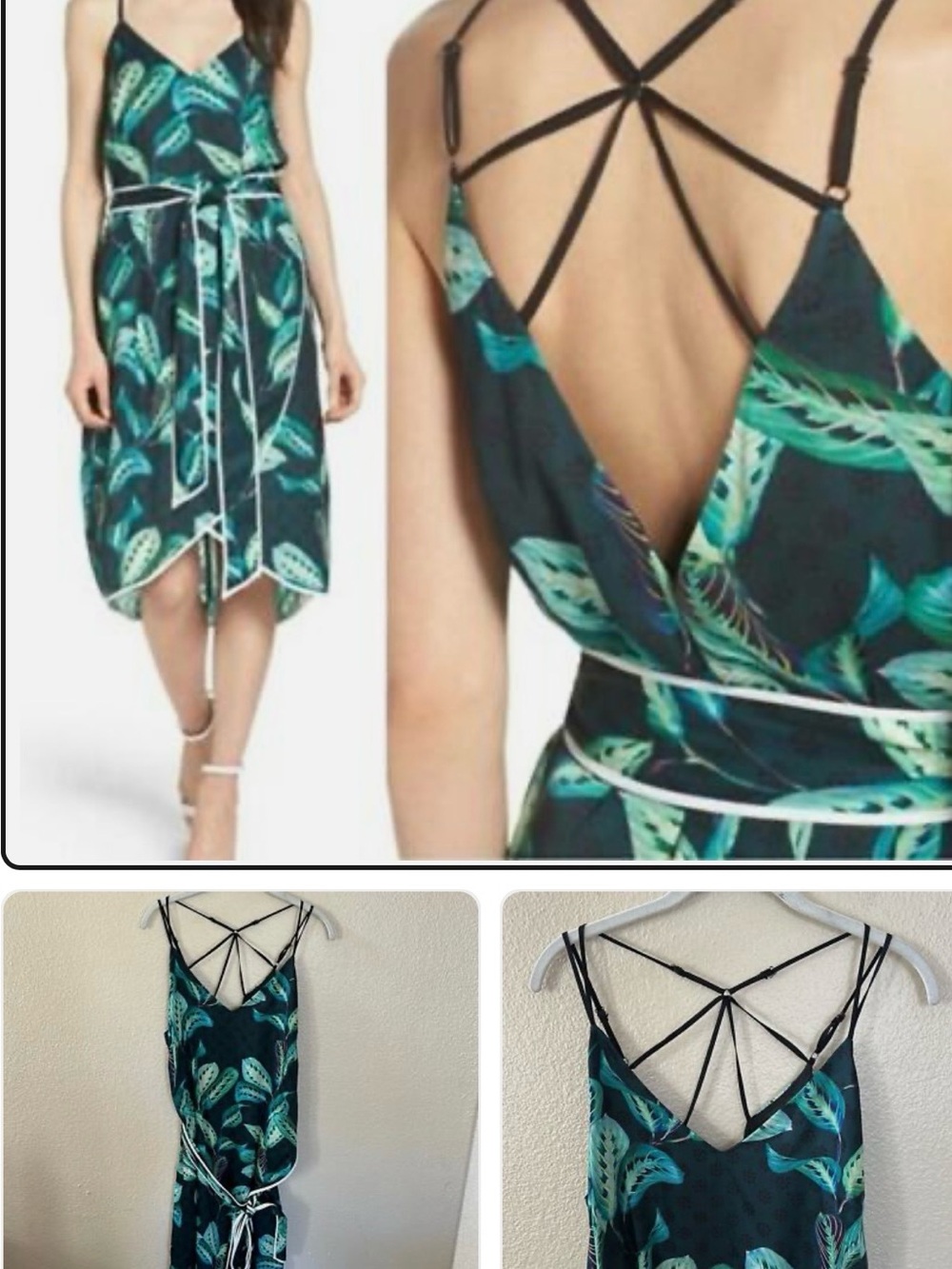 Adelyn Rae Tropical Palm Print Dress Size Small Green Black Botanical sz S